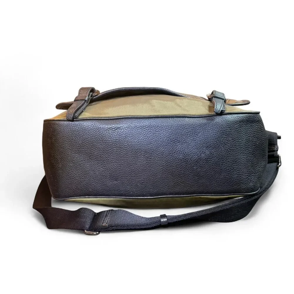 Burberry Logo Messenger Bag Olive Nylon Black Leather Trim Crossbody 17x14